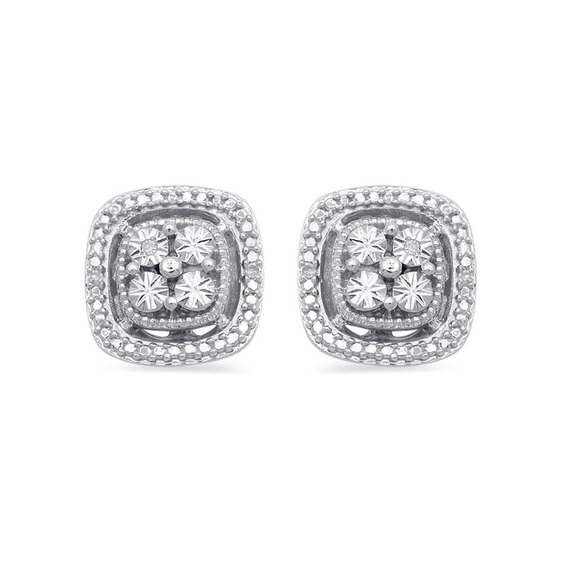 NIB $124.98 Value Sterling Silver With White Diamonds Square Shape Stud Earrings - Picture 2 of 9
